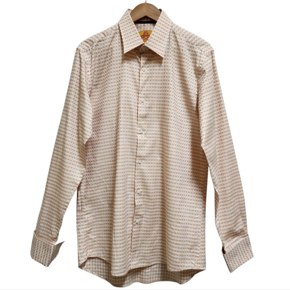 R Lewis French Cuff Shirt Men 16.5 36/37 Cotton Plaid Button Up Contemporary Fit